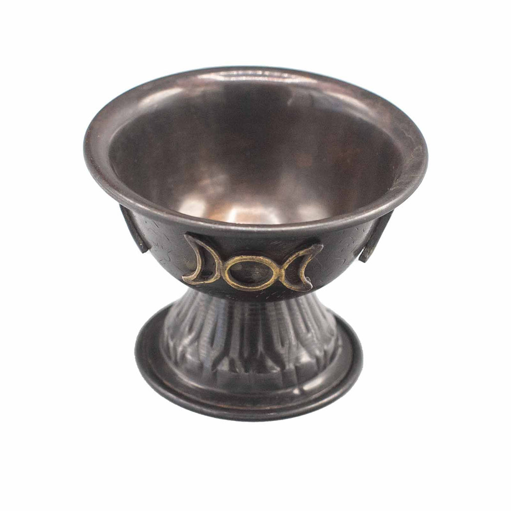 Antique Copper Ritual Chalice with Triple Moon for Spiritual Use
