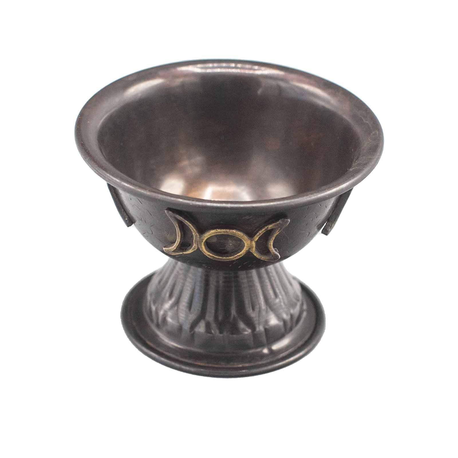 Antique Copper Ritual Chalice with Triple Moon for Spiritual Use