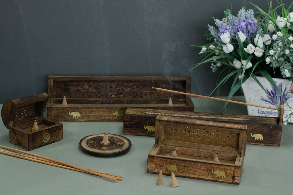 Mango Wood Incense Box with Assorted Designs for Home Decor