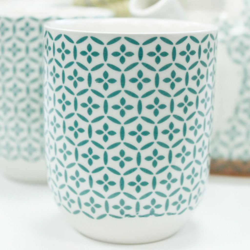 Herbal Teapot Set Green Mosaic with Matching Cups for Tea Lovers