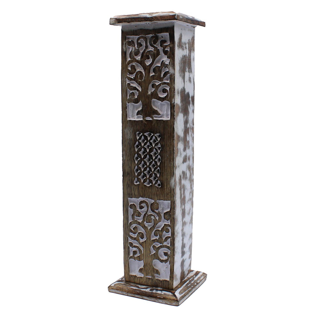 White Washed Incense Holder with Elegant Smoke Tower Design
