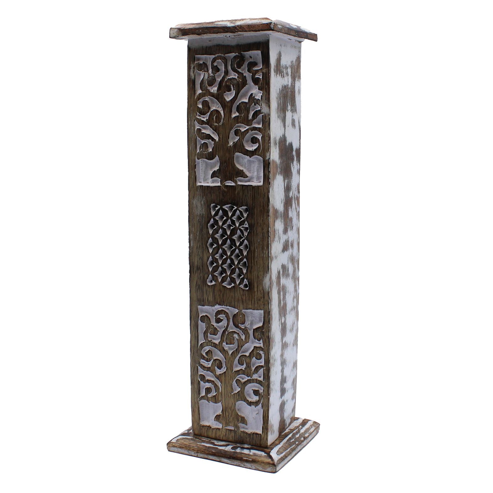 White Washed Incense Holder with Elegant Smoke Tower Design