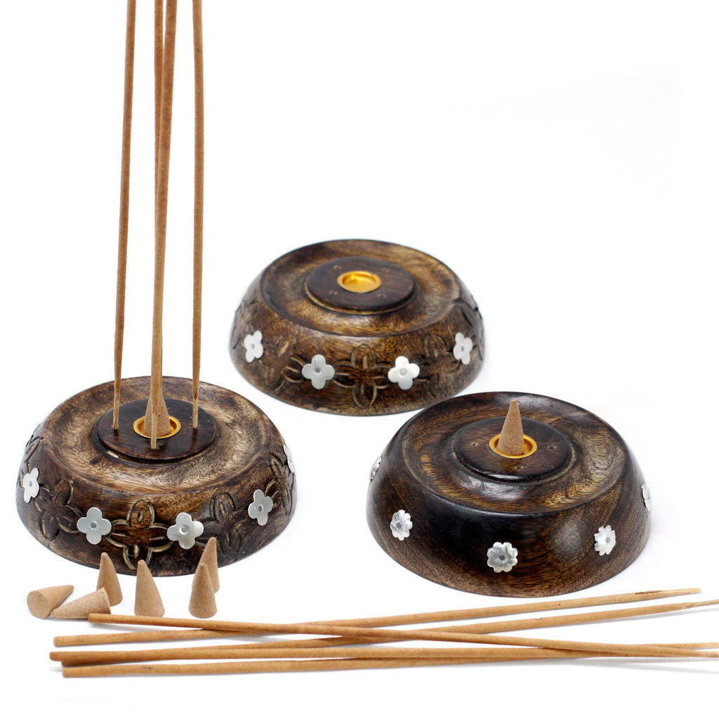 Mango Wood Cone & Stick Burner with Unique Designs for Incense