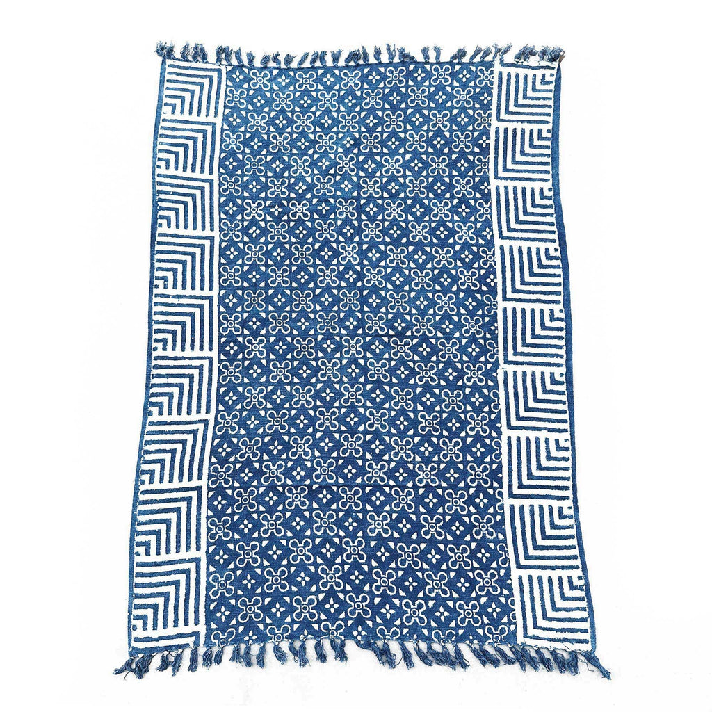 Handmade Indigo Throw with Kasba Tiles Design for Home Decor