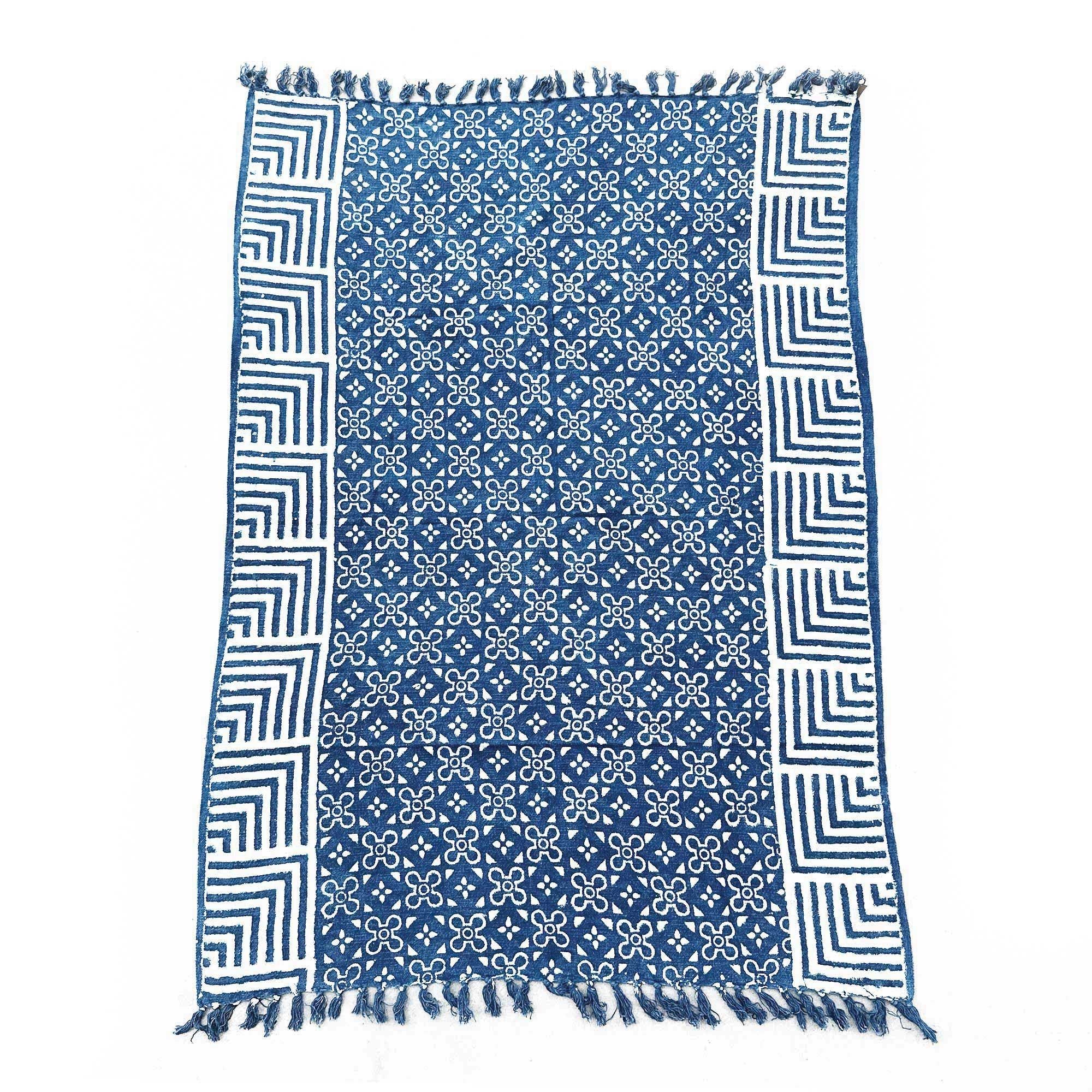 Handmade Indigo Throw with Kasba Tiles Design for Home Decor