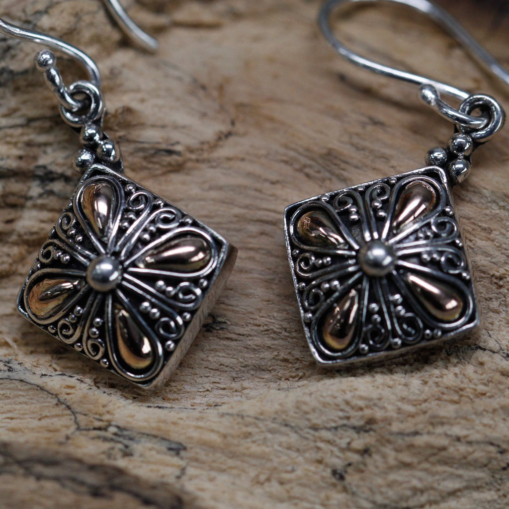 Stunning Silver and Gold Square Drop Earrings for Stylish Occasions