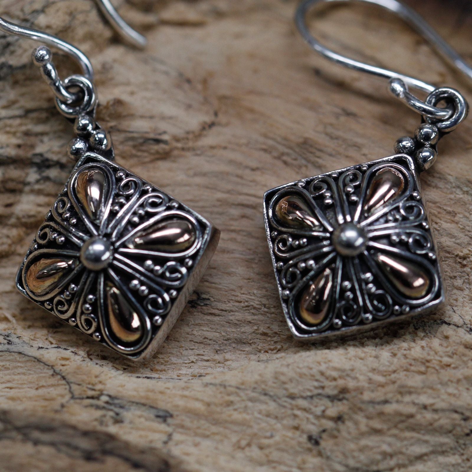 Stunning Silver and Gold Square Drop Earrings for Stylish Occasions