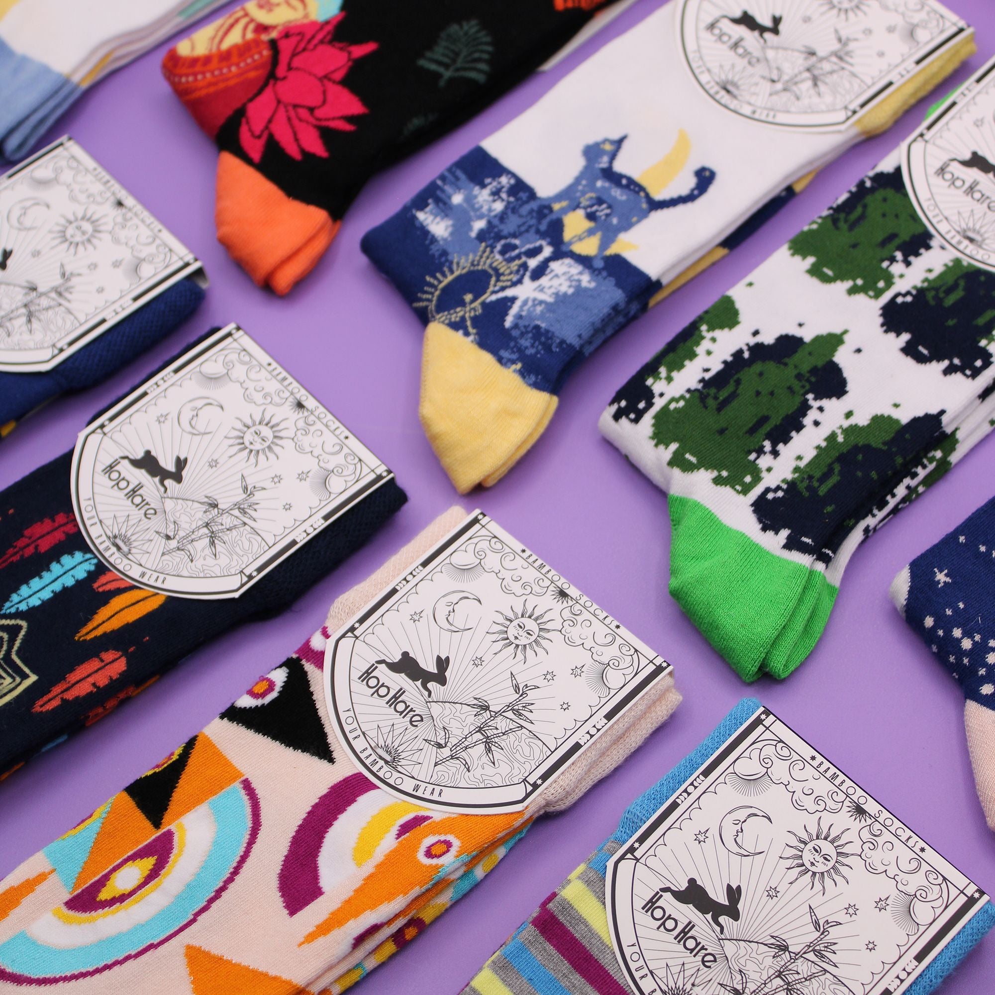 Agnes + Cat Hop Hare Bamboo Socks S/M - Midnight Cat