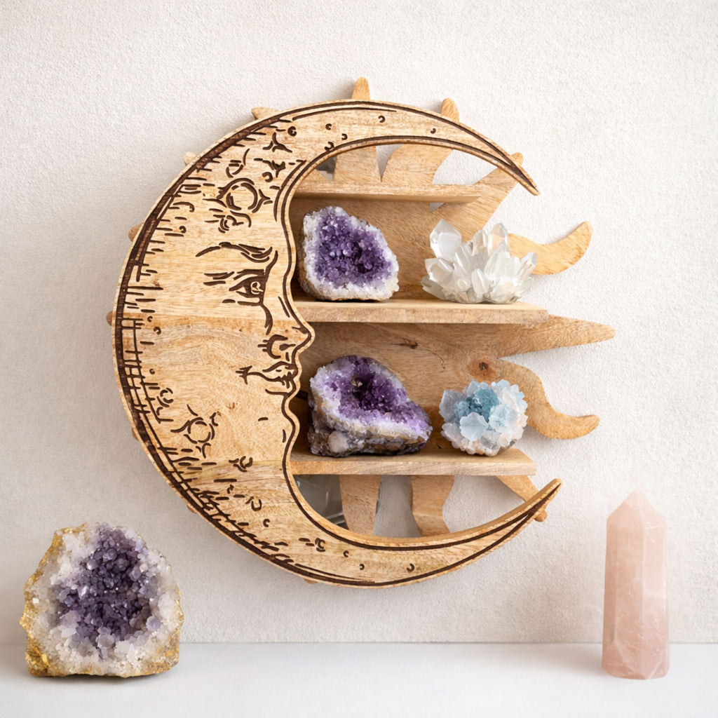 Sunrays & Moon 3 Tier Wall Shelf for Celestial Home Decor
