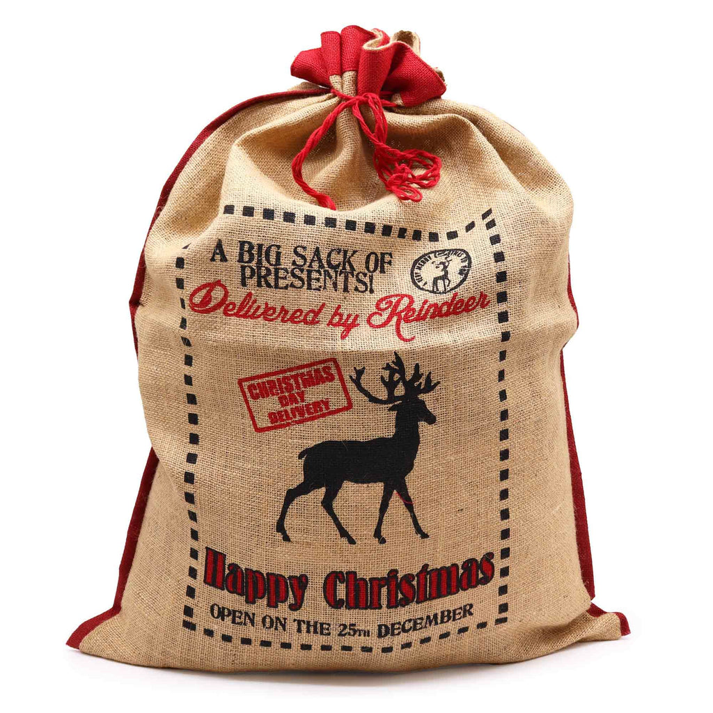 Delivered By Reindeer Festive Jute Sack for Christmas Gifts