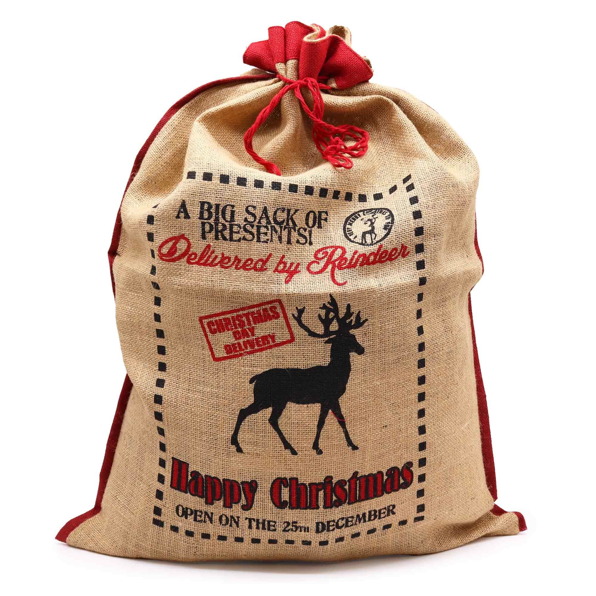 Delivered By Reindeer Festive Jute Sack for Christmas Gifts