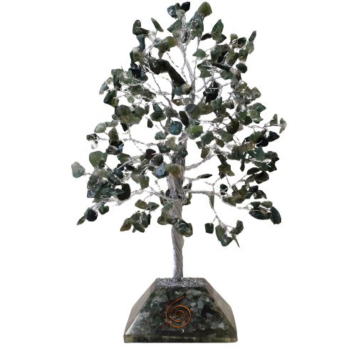 Gemstone Tree with Orgonite Base Featuring 320 Moss Agate Stones