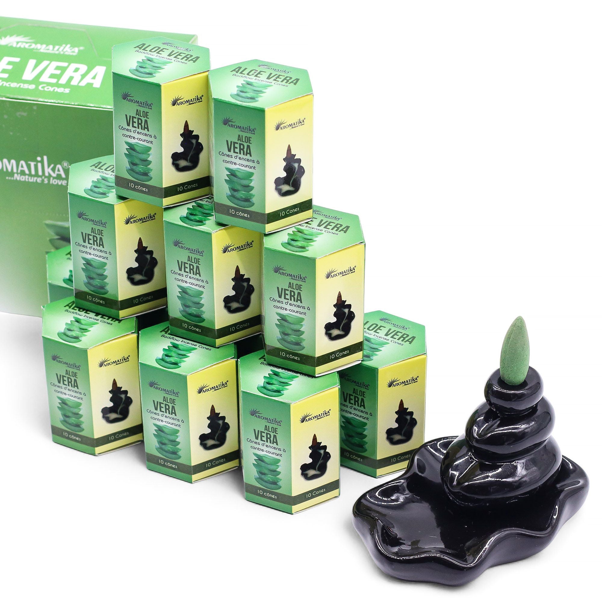 Pack of 10 Aloe Vera Masala Backflow Incense Cones for Relaxation