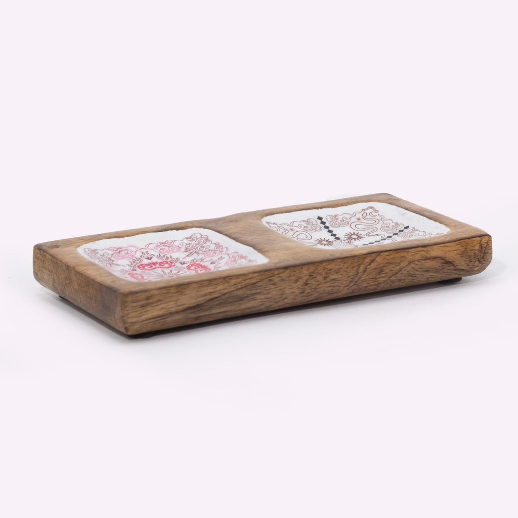 Hop Hare Enameled Double Trinket Tray with Cupid & Lion Design