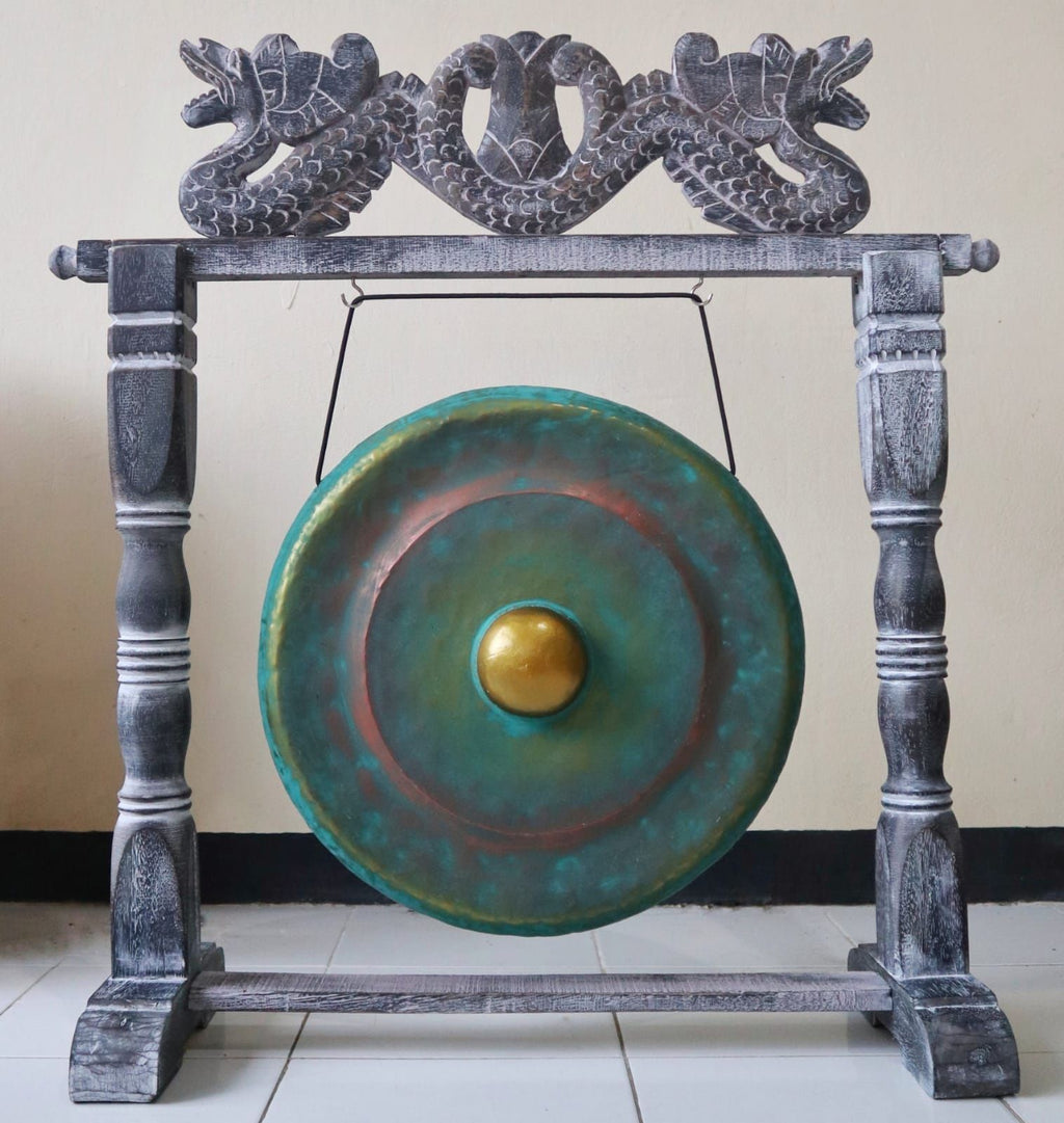 Medium Greenwash Finish Healing Gong in Stand 35cm for Decor
