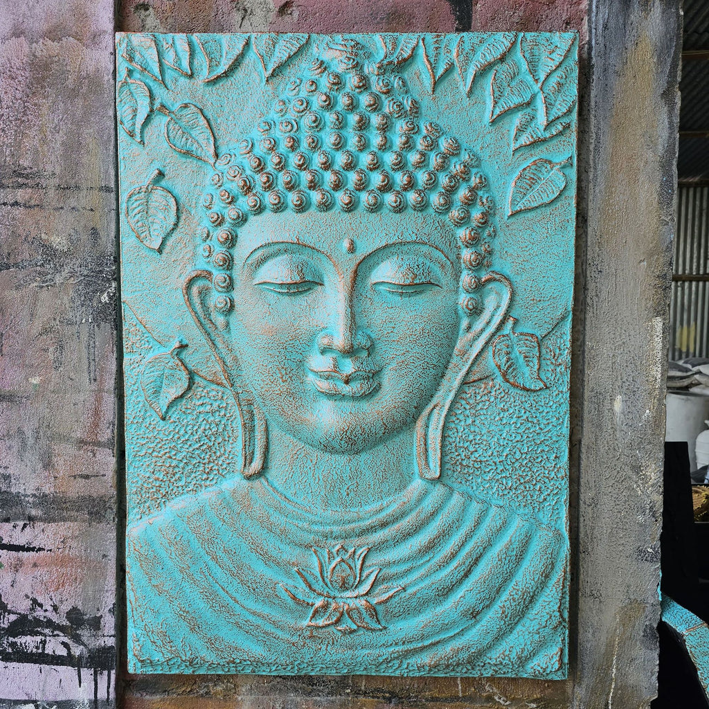 Large Buddha Iron Frame Turquoise Relief Artwork 0.7x1m