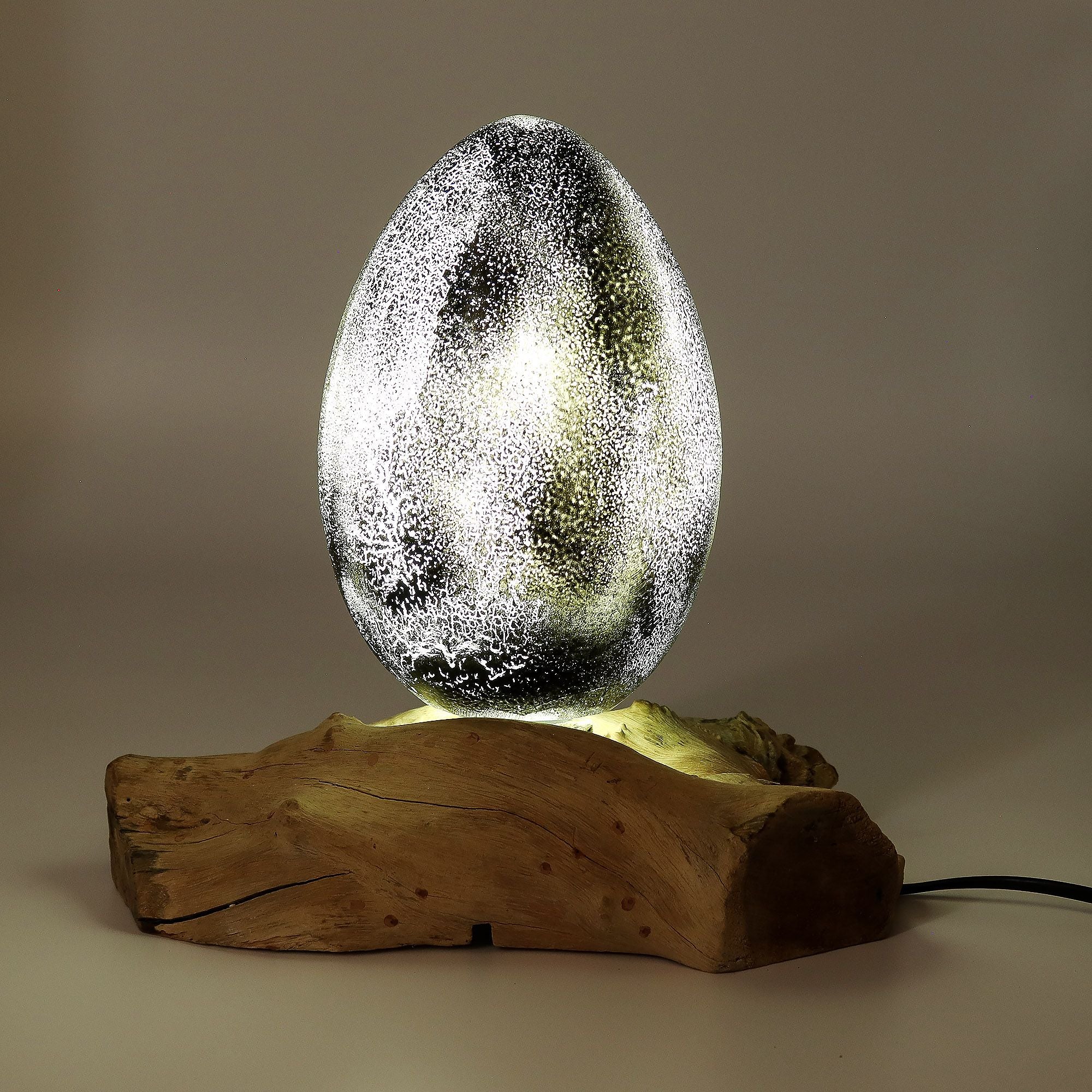 DriftGlow Lamp with Crackle Lava Egg Shade in Grey Design