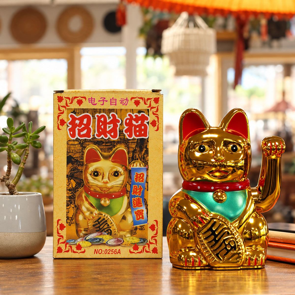 Japanese Lucky Money Cat Ornament – Shiny Gold 15cm