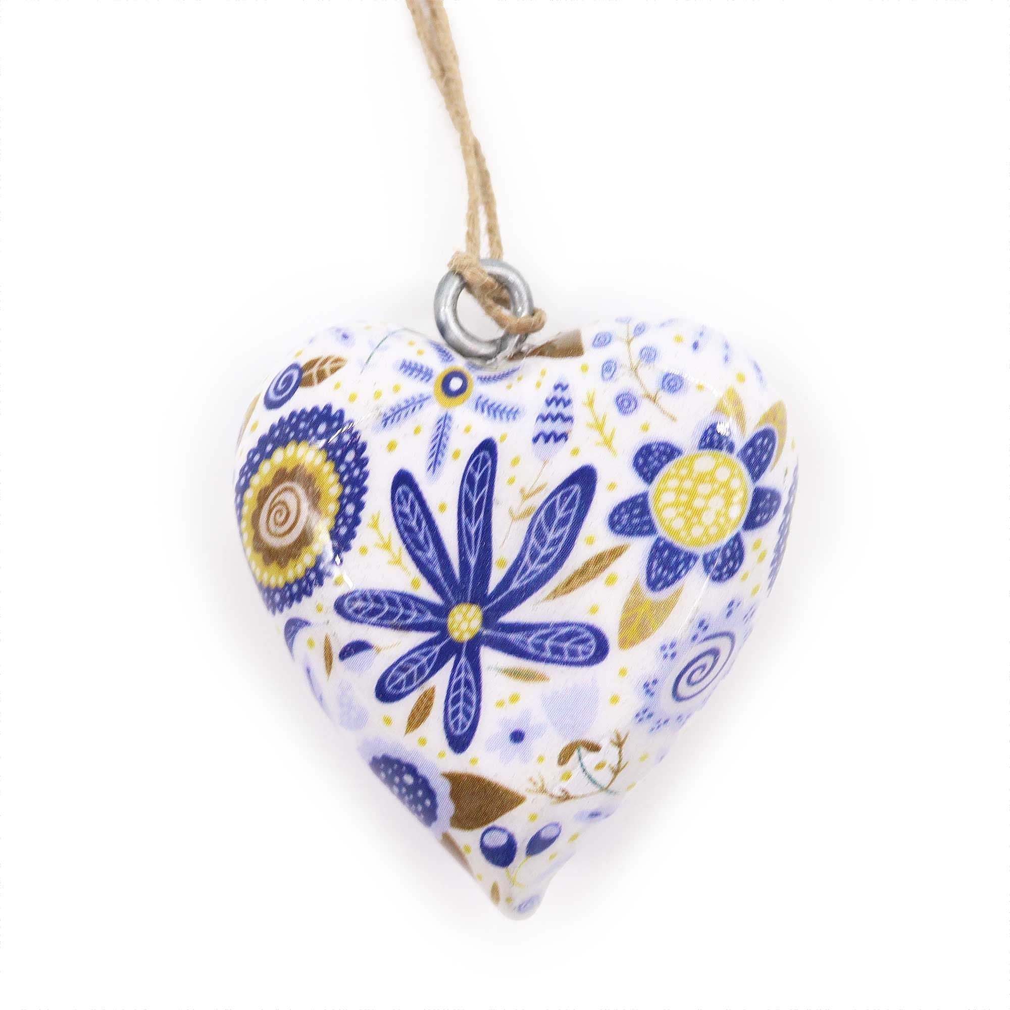 Large Decor Wood Heart in Blue Floral Design for Home Decoration