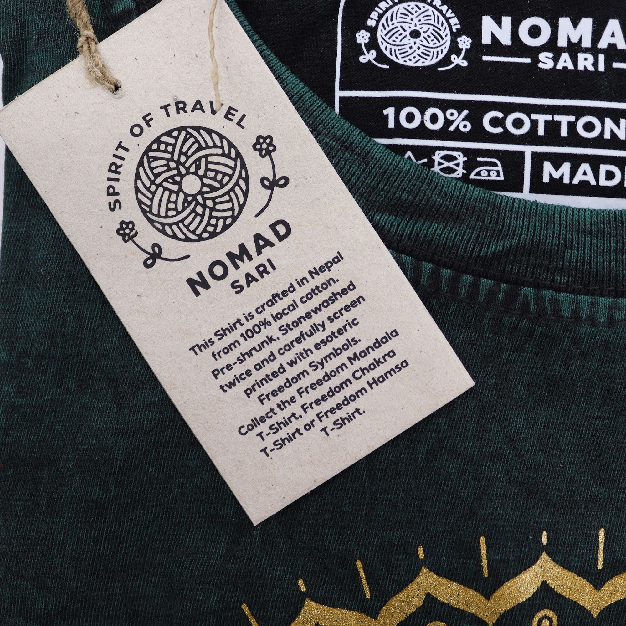 Nomad Sari Stonewashed Cotton T Shirt with Mandala Design Green