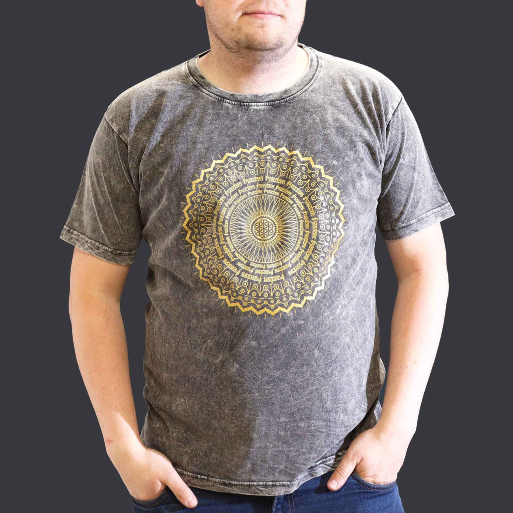 Nomad Sari Stonewashed Cotton T Shirt with Bold Mandala Design