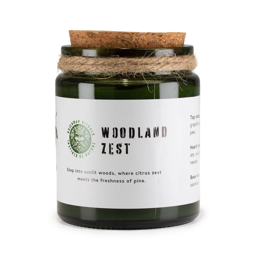 Greenman Woodwick Soy Candle Woodland Zest in Green Glass Jar