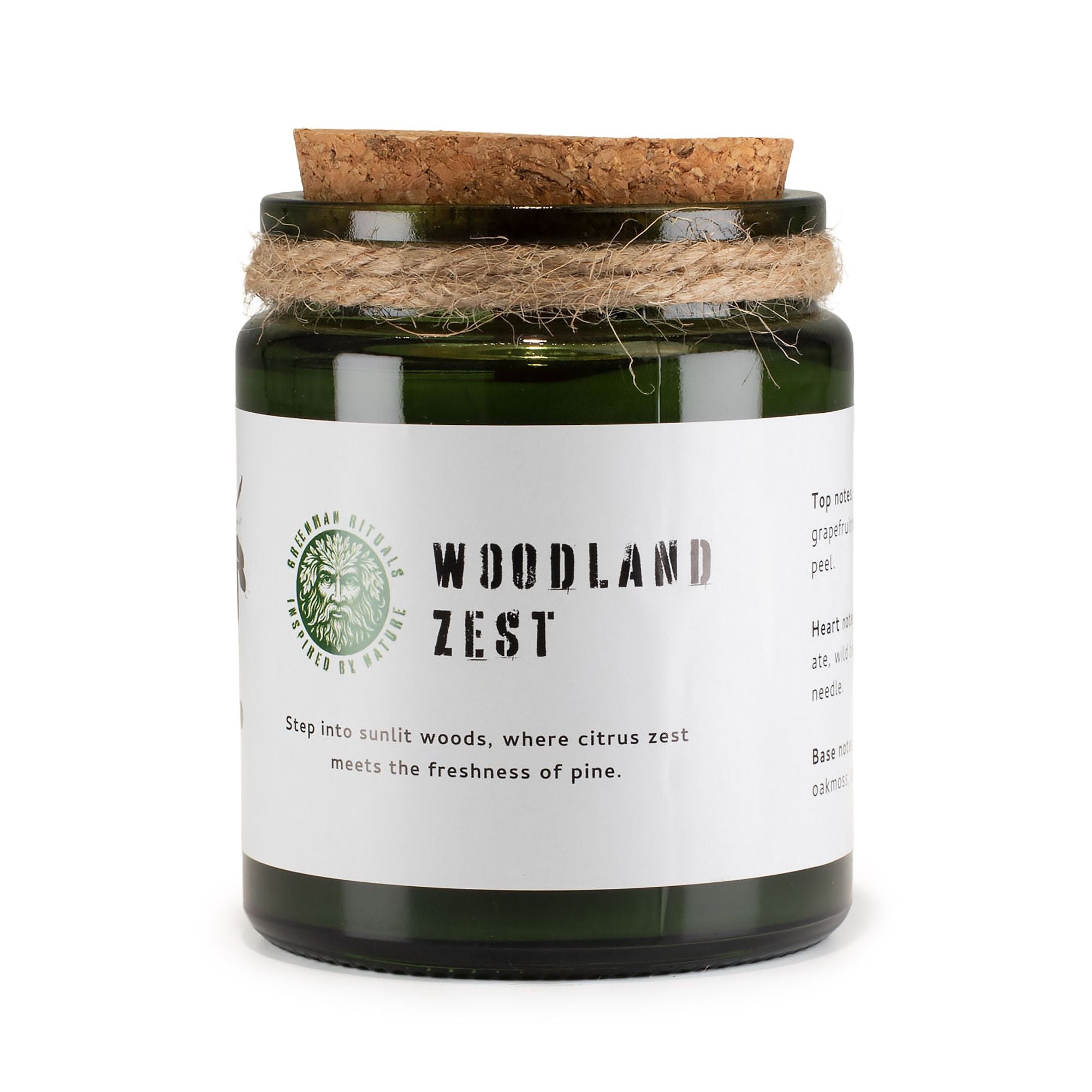 Greenman Woodwick Soy Candle Woodland Zest in Green Glass Jar