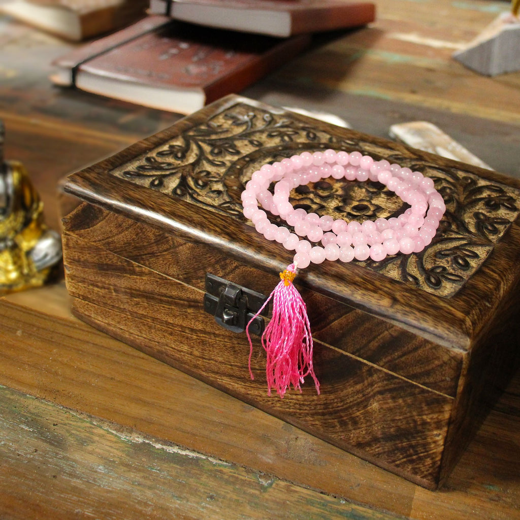 108 Bead Mala with Rose Quartz for Chanting and Meditation