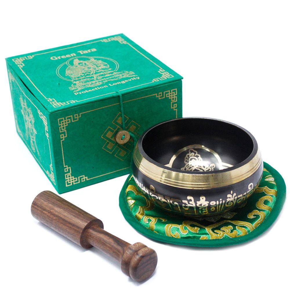 Green Tara Singing Bowl Set 10cm with Wooden Stick for Meditation
