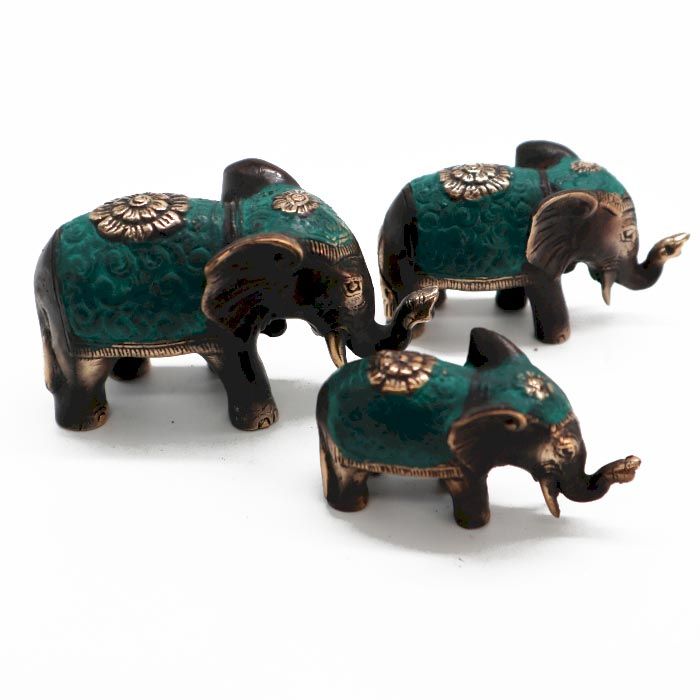 Set of 3 Lucky Elephants Decorative Brass Fengshui Objects Collection