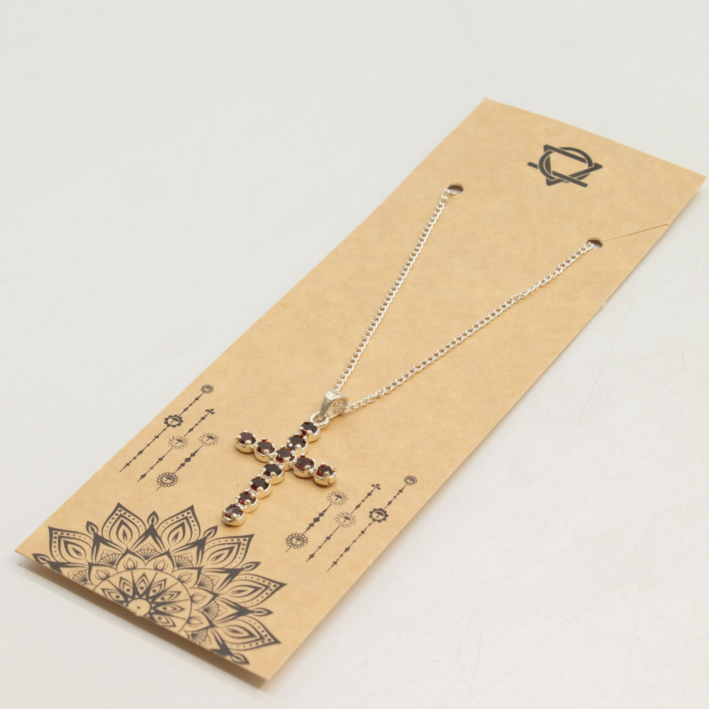 Indian Devotional Pendant with Silver Plated Chain and Garnet Crucifix