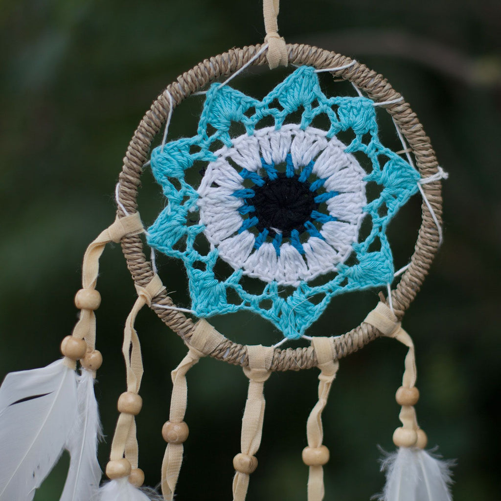 Pastel Blue Macramé Dream Catcher 12cm for Home Decor Appeal