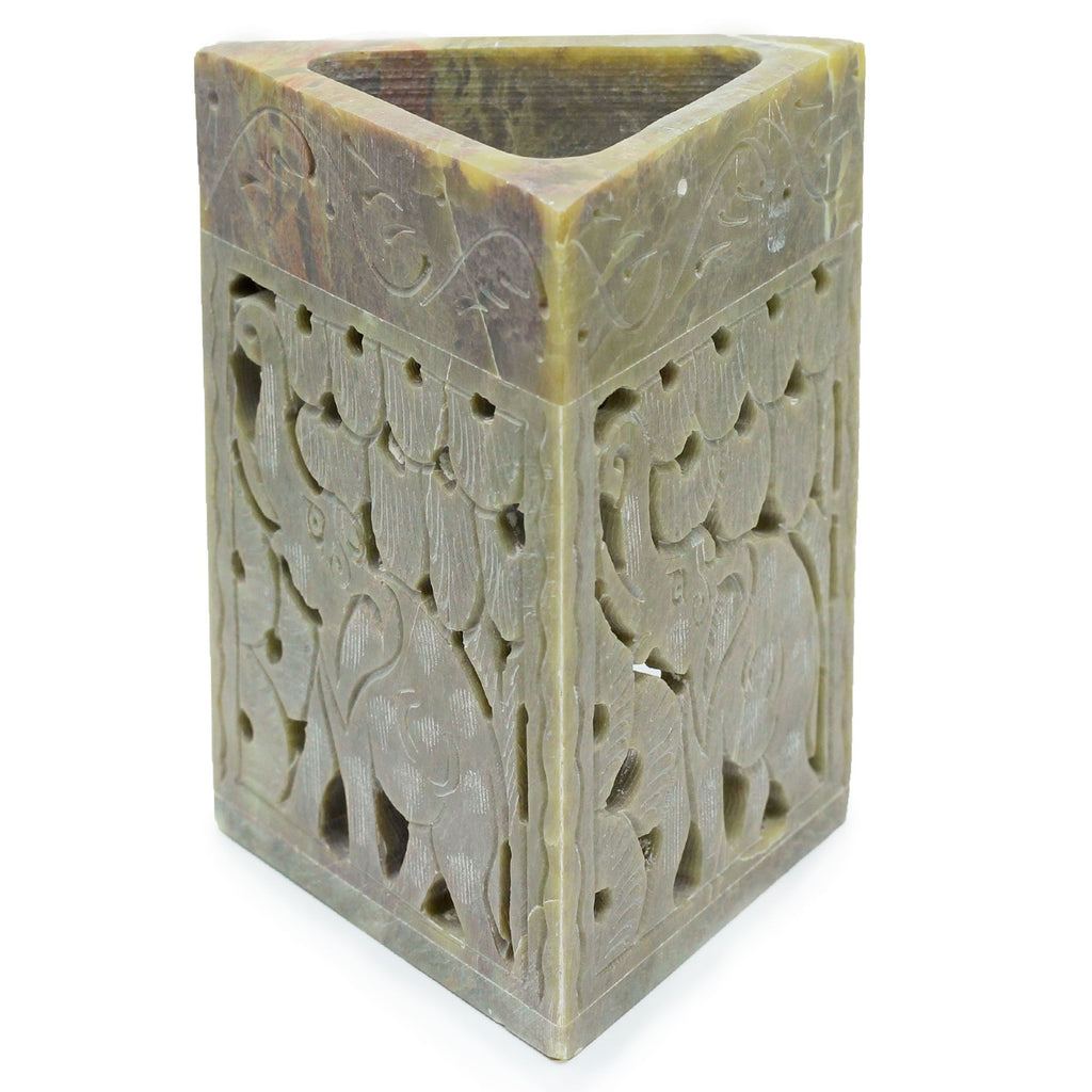 Triangle Soapstone Oil Burner with Elephant Design for Aromatherapy