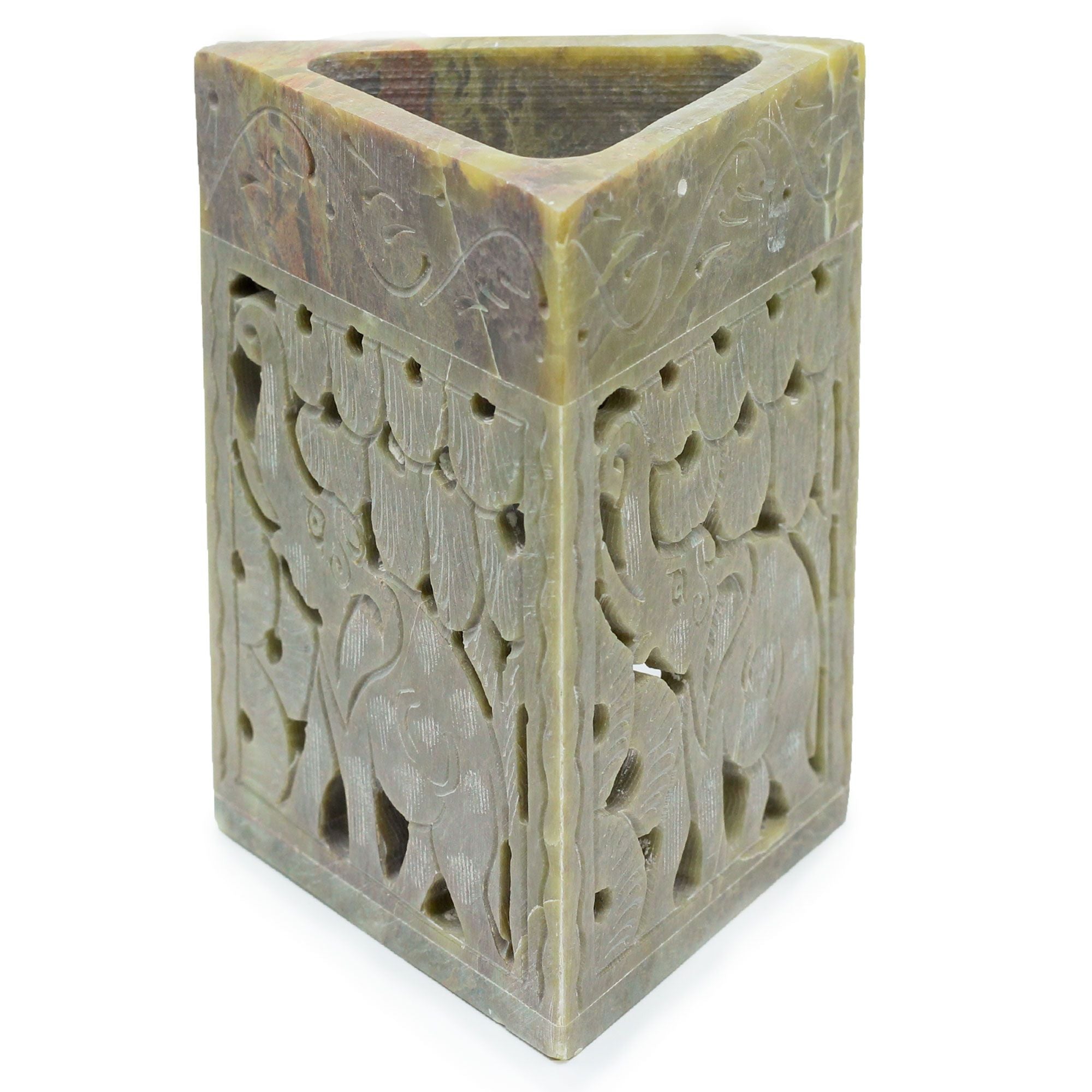 Triangle Soapstone Oil Burner with Elephant Design for Aromatherapy