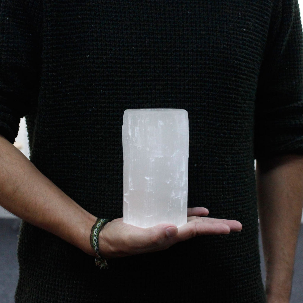 Selenite Cylinder Candle Holder 15 cm for Home Decor and Gifting