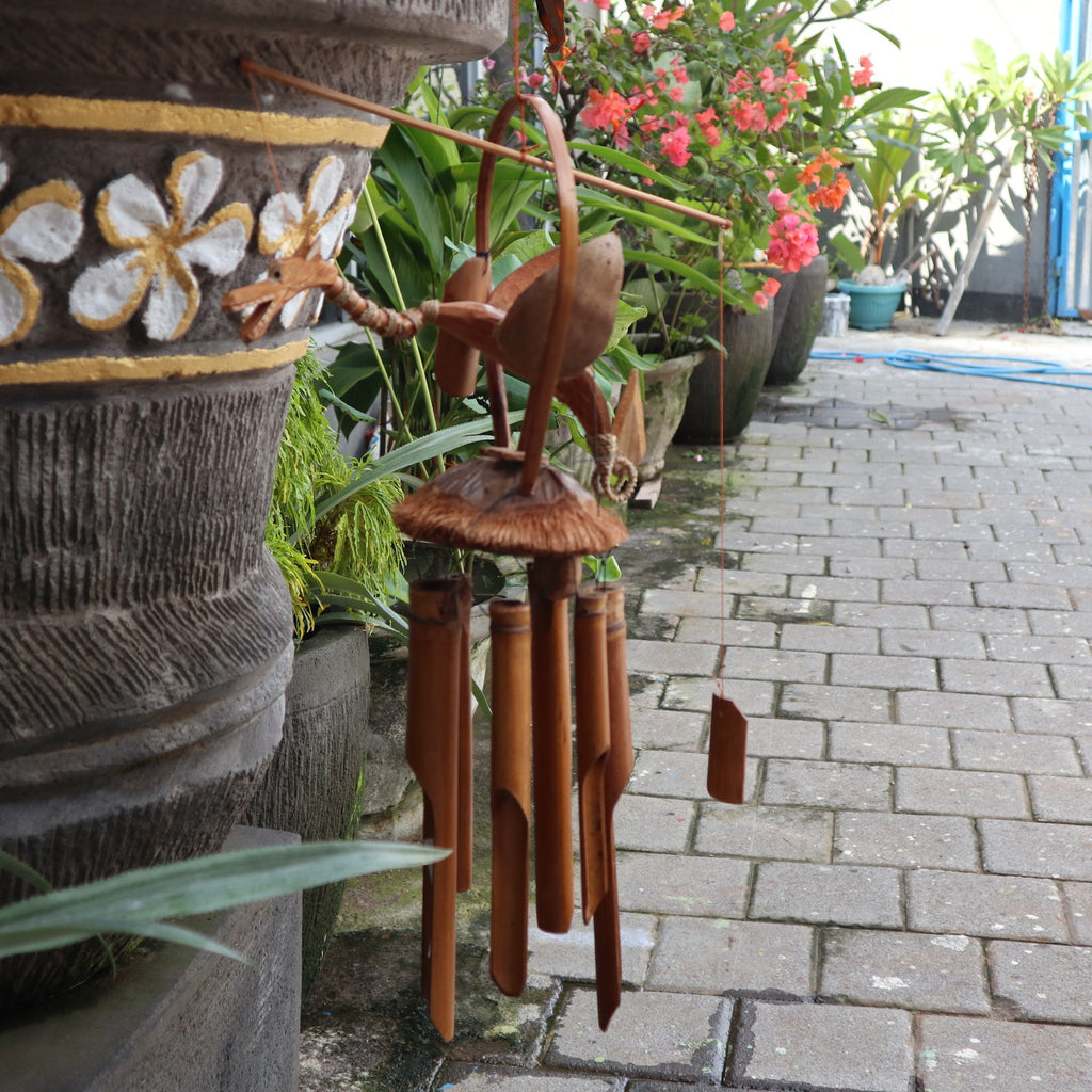 Bamboo Windchime with Coconut Dragon in Natural Finish 35cm Length