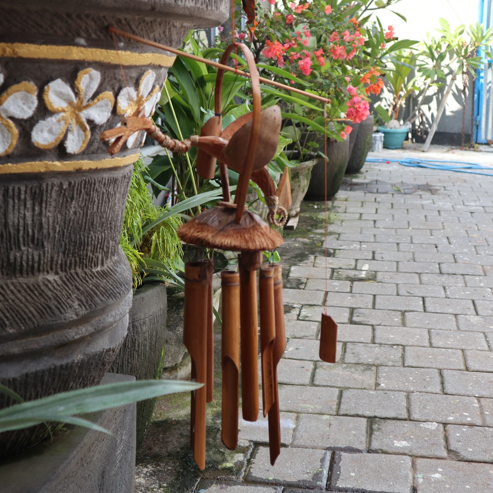 Bamboo Windchime with Coconut Dragon in Natural Finish 35cm Length