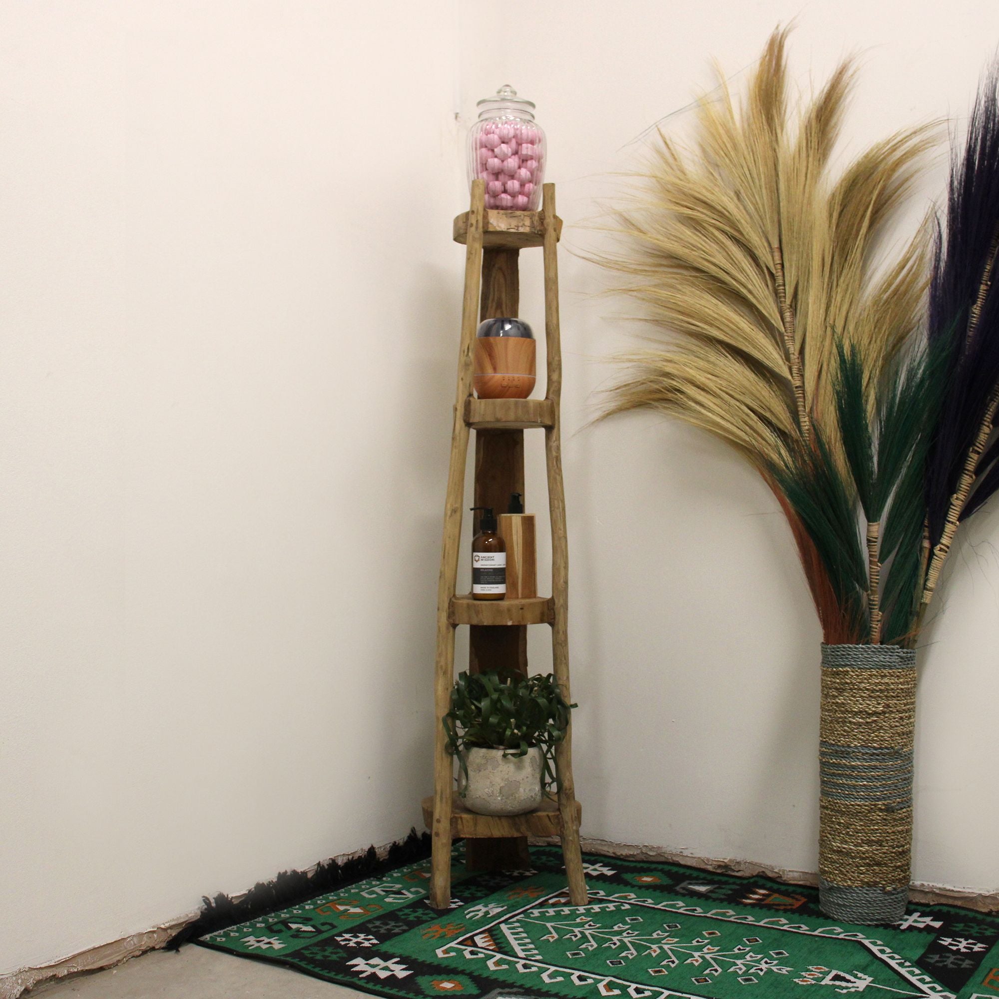 Natural Teak Corner Unit with 4 Shelves for Stylish Display