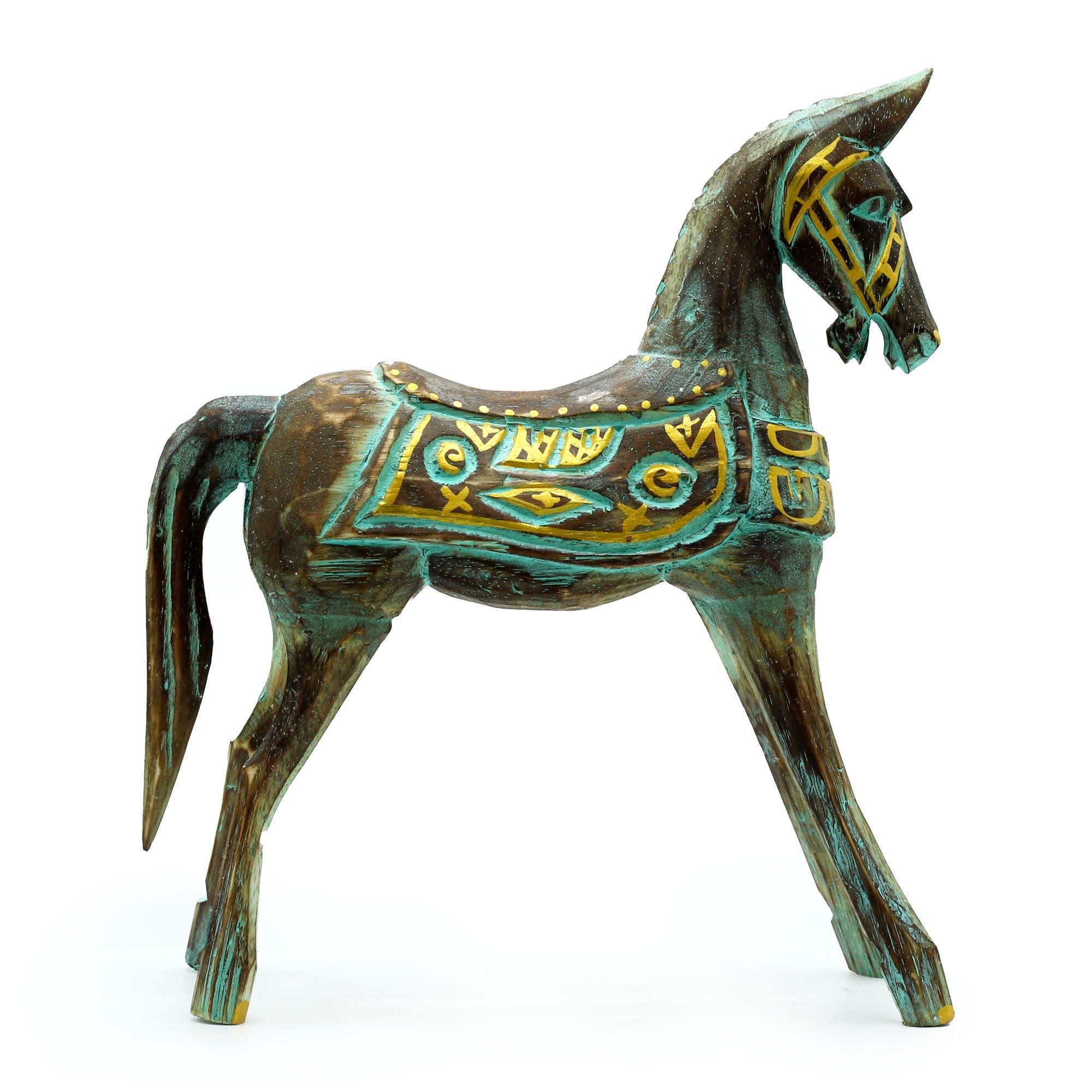 Large Gold and Turquoise Horse Decorative Figure for Home Décor