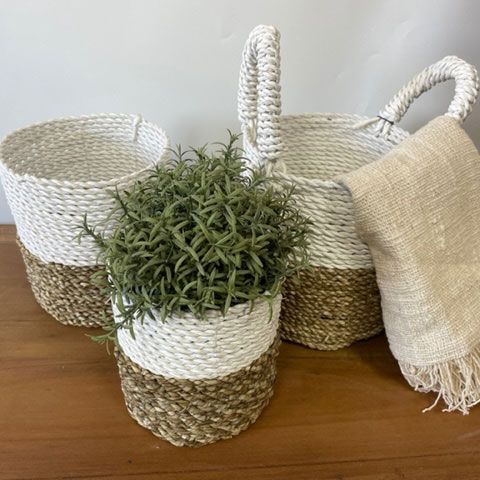 Seagrass Basket Set in Grey Natural and White for Stylish Storage