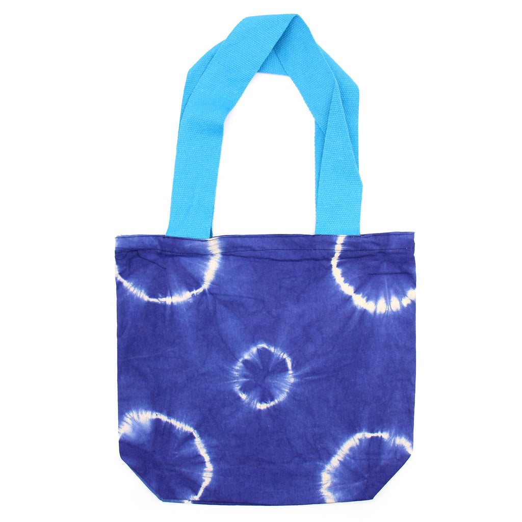 Natural Tie Dye Cotton Bag with Blue Rings and Comfortable Handle