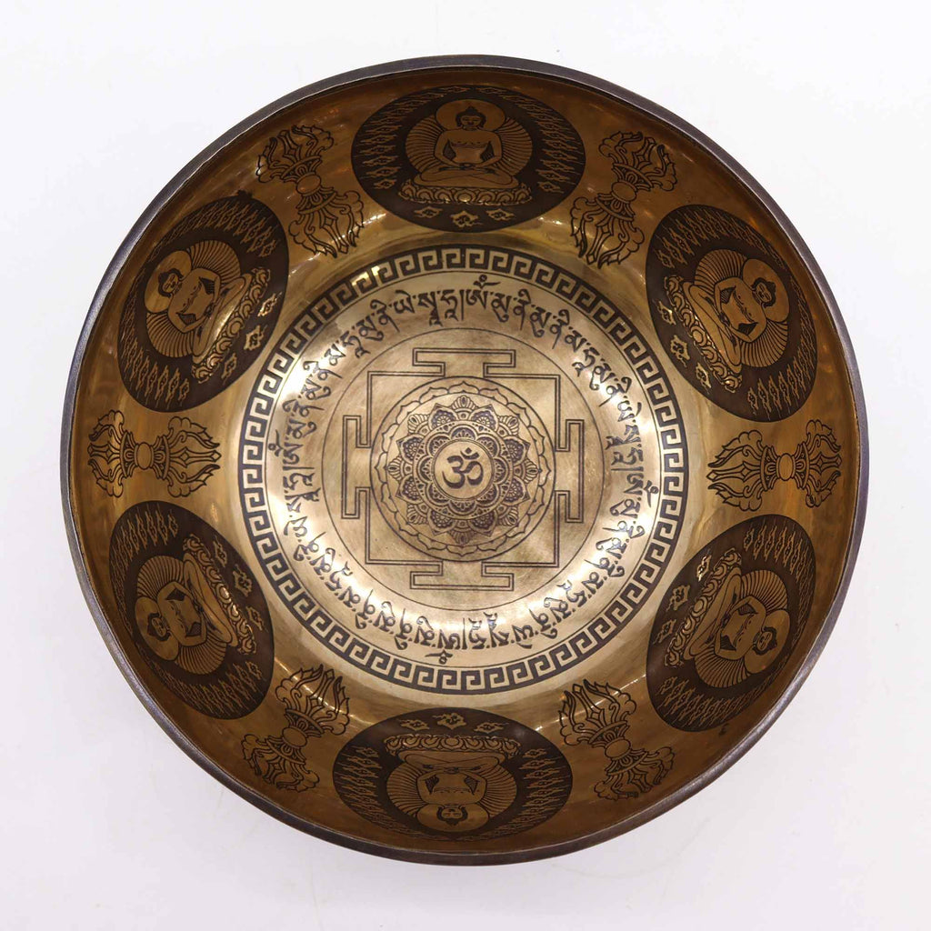 Tibetan Healing Engraved Bowl with Om and Buddha Design 21cm