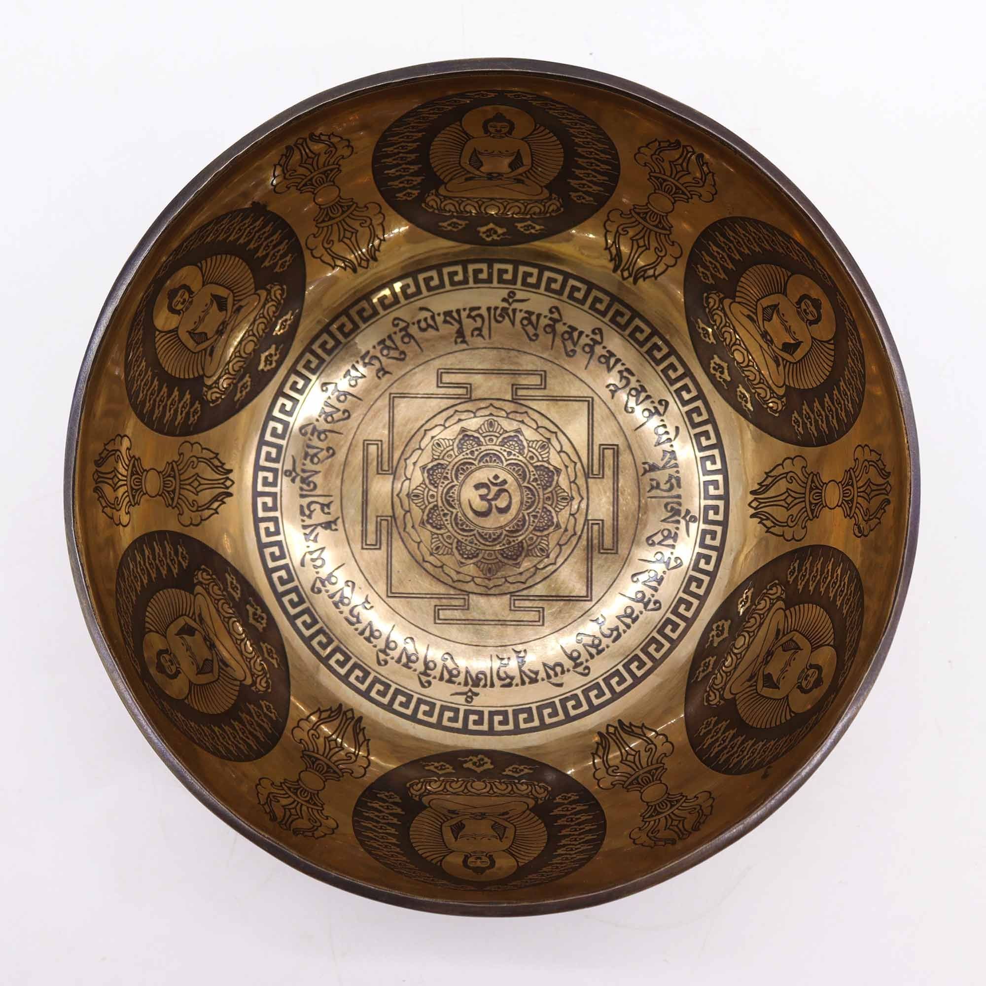 Tibetan Healing Engraved Bowl with Om and Buddha Design 21cm