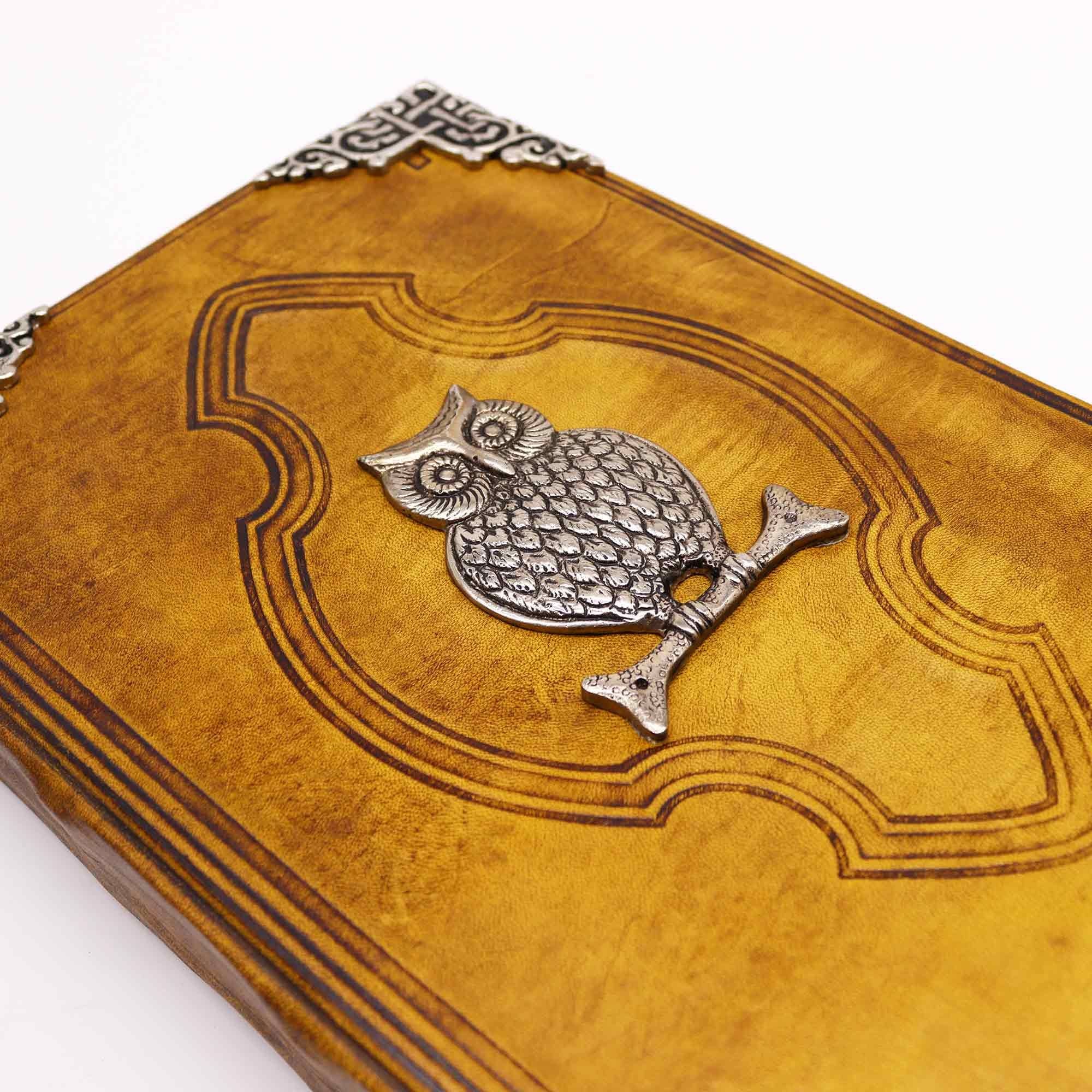 Hefty Coffee Tan Book with Zinc Owl Decor and 200 Pages