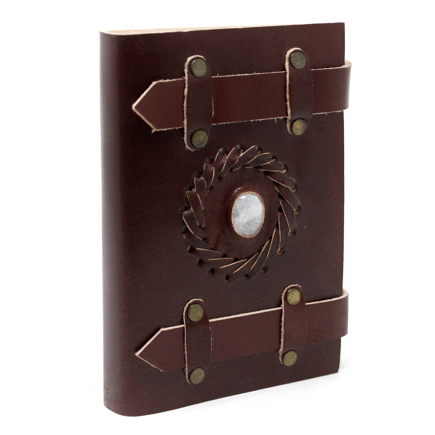 Leather Moonstone Notebook with Belts for Vintage Journaling
