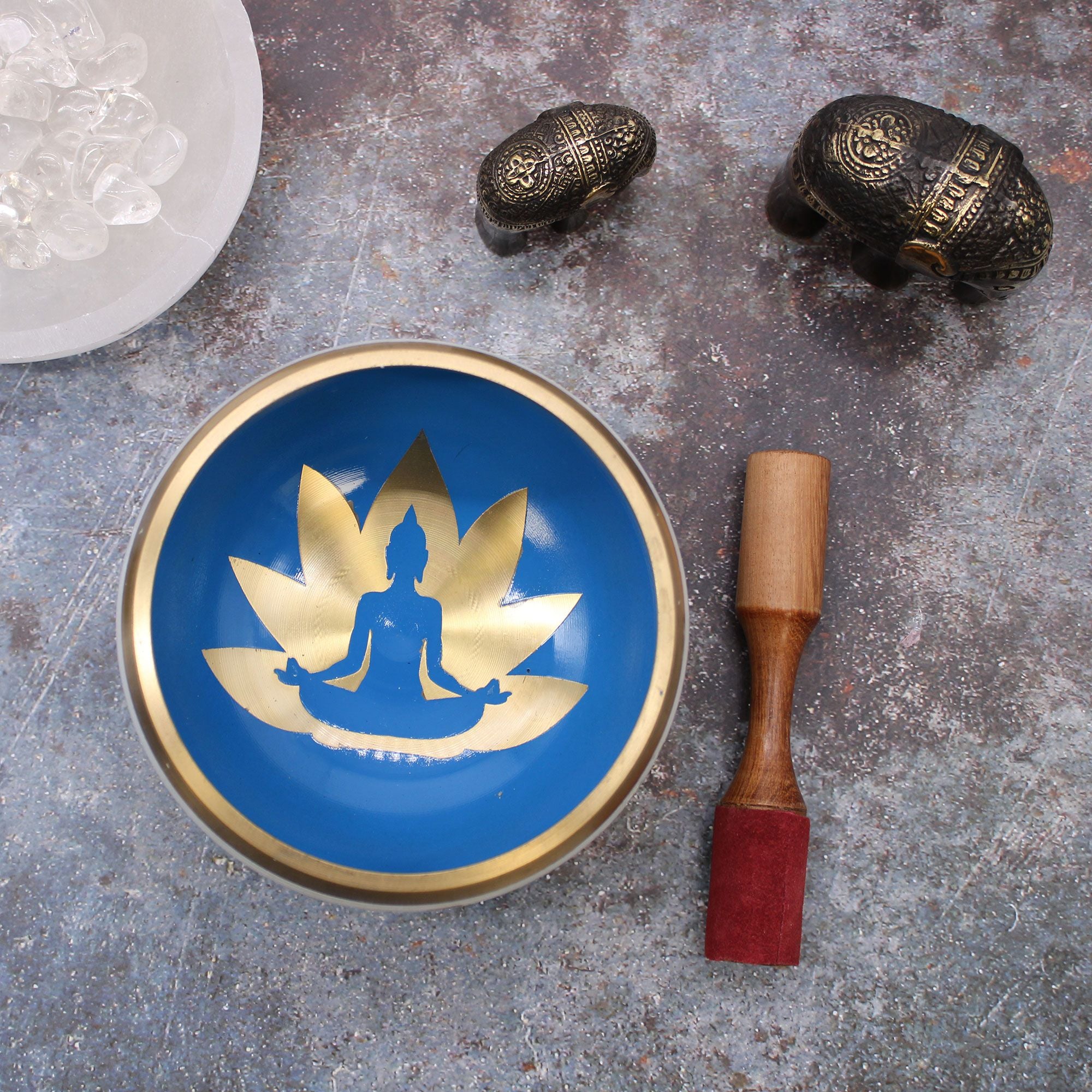Large Yoga Moves Singing Bowl Set- White/Blue 14cm