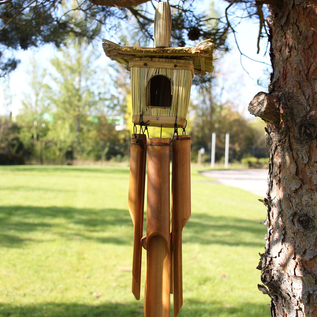 Square Seagrass Bird Box with Chimes for Charming Outdoor Decor