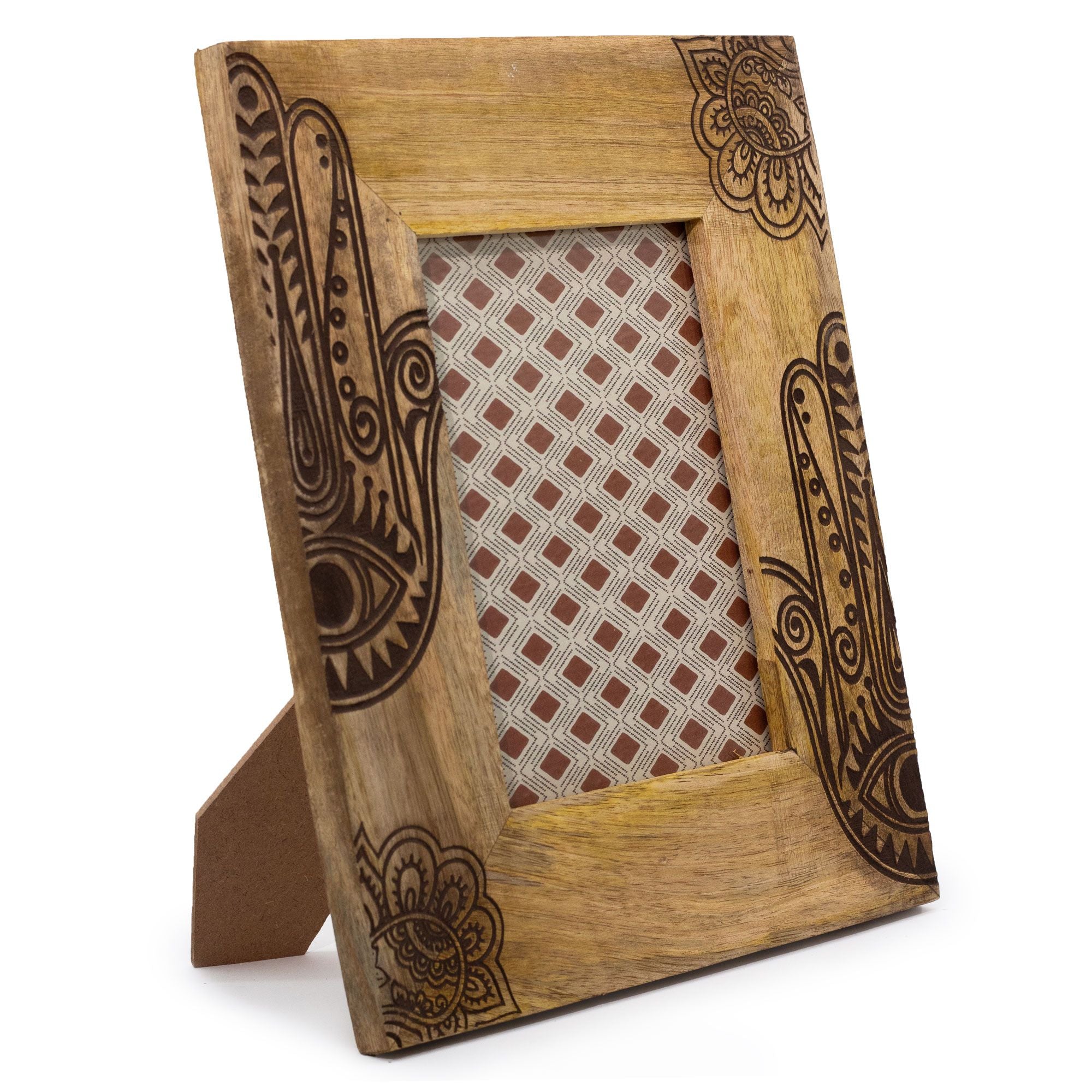 Large Black Mango Wood Picture Frame with Hamsa Design for 13x18cm