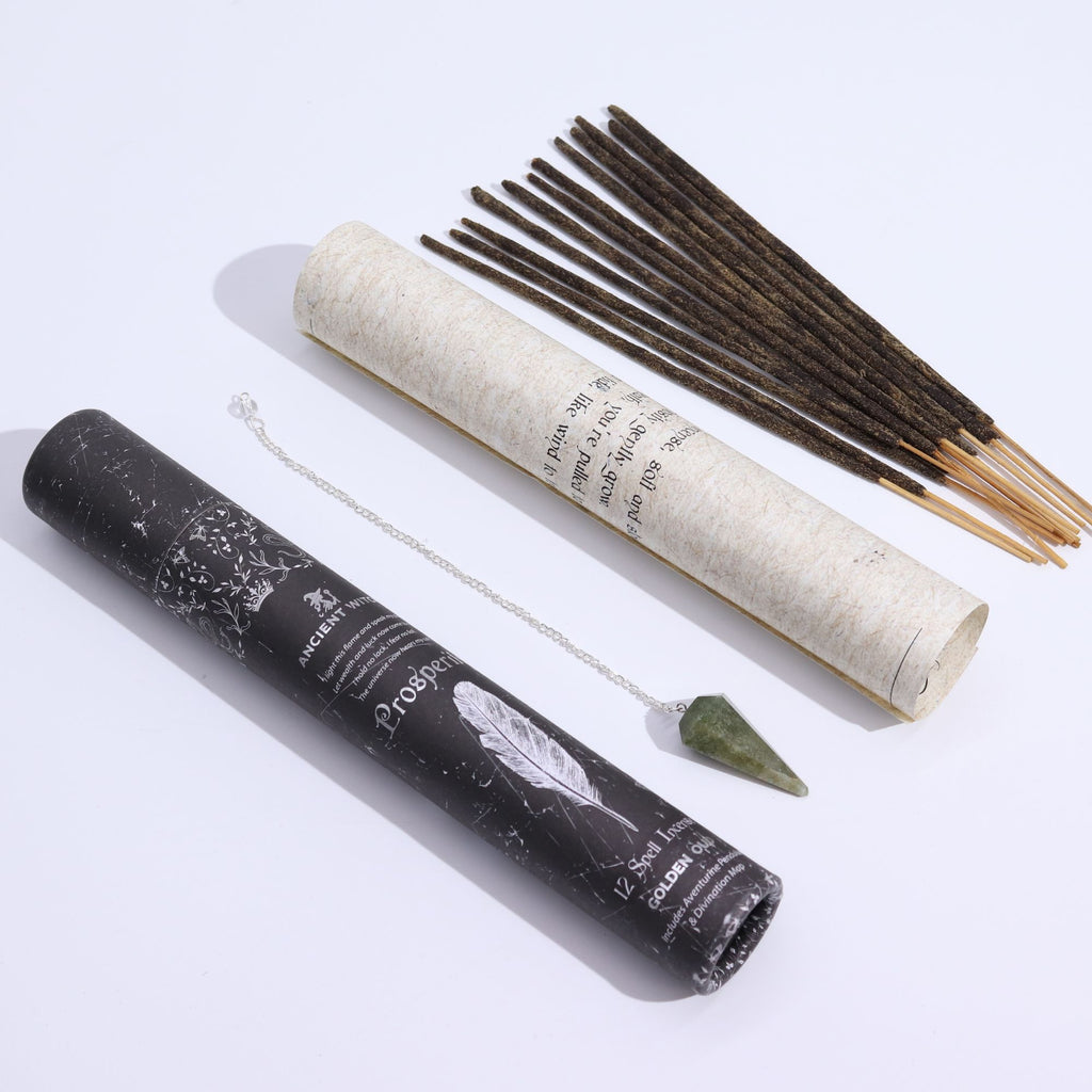 Ancient Witch Spell Incense for Prosperity with Aventurine Pendulum