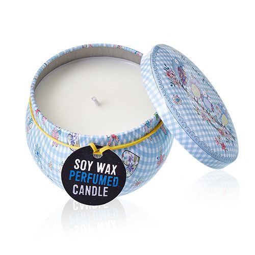 Art Tin Candle with Friendly Messages in Parma Violet Design
